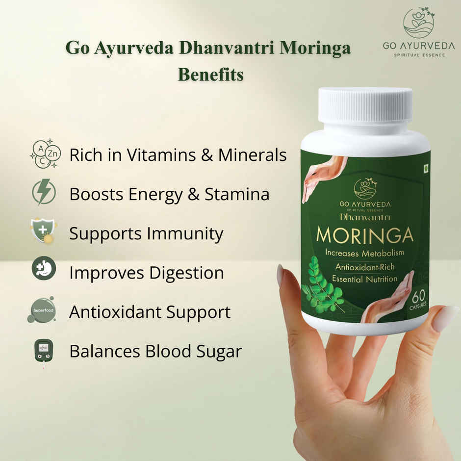 Go Ayurveda Dhanvantri Herbal Moringa Capsules | Supports Daily Nutrition & Wellness | 60 Capsules