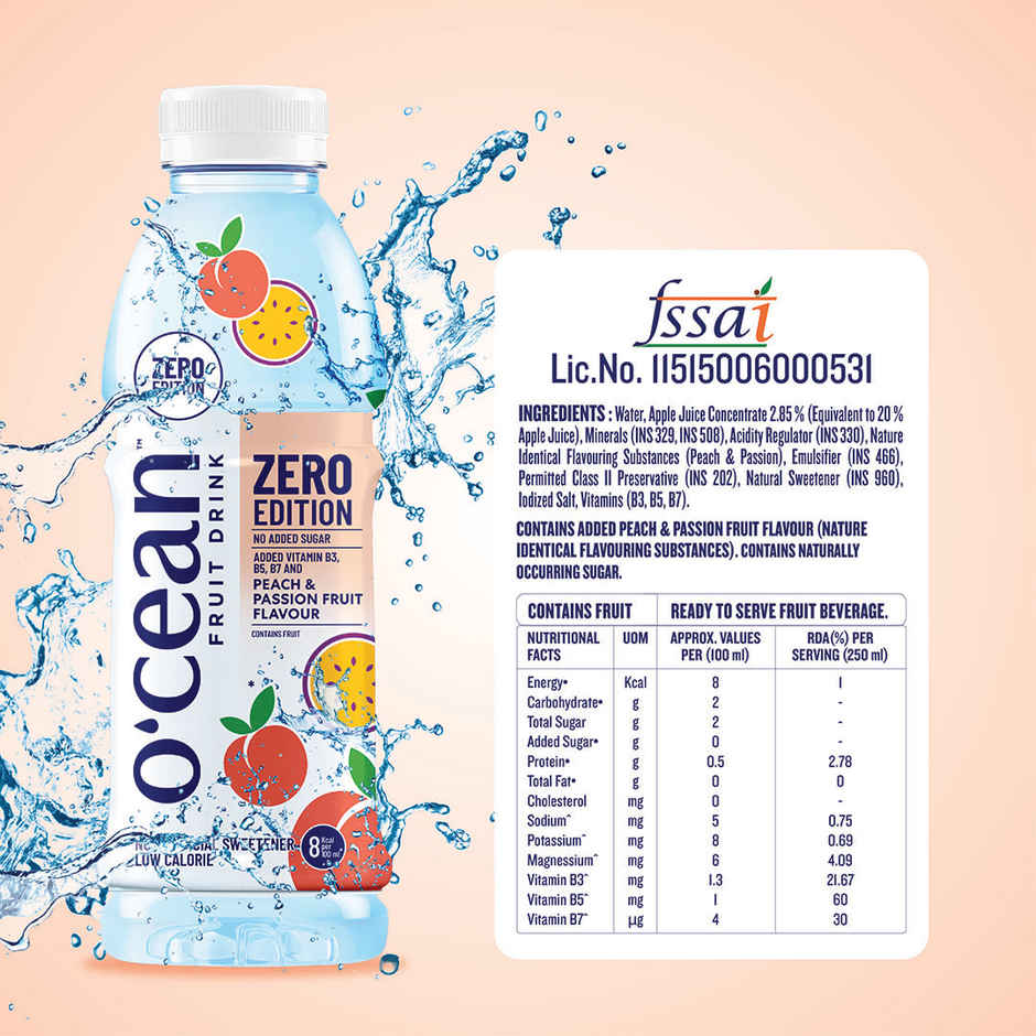 O'cean Fruit Water Zero Peach & Passion Vitamin & Electrolyte Hydration