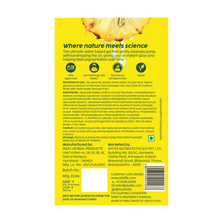 Plix Pineapple Juicy Cleanser with Niacinamide for De-pigmentation