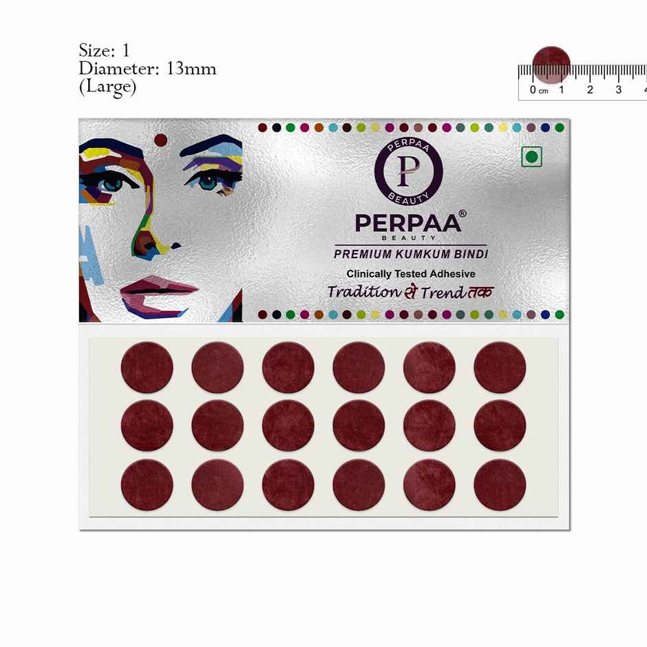 PERPAA Bindi Dark Maroon | 1 Flap | Size 1 Diameter 13 mm | Round Kumkum Bindi for women