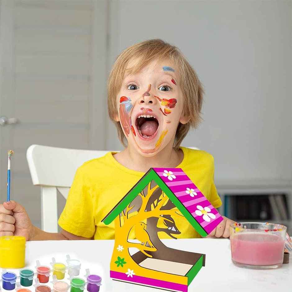 Webby DIY Wooden Build & Paint Hut Shaped Cute Bird House for Kids Toy