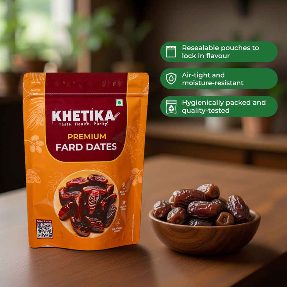Khetika Premium Fard Dates | Khajoor, Khajur | Rich in Fibre | No Added Sugar