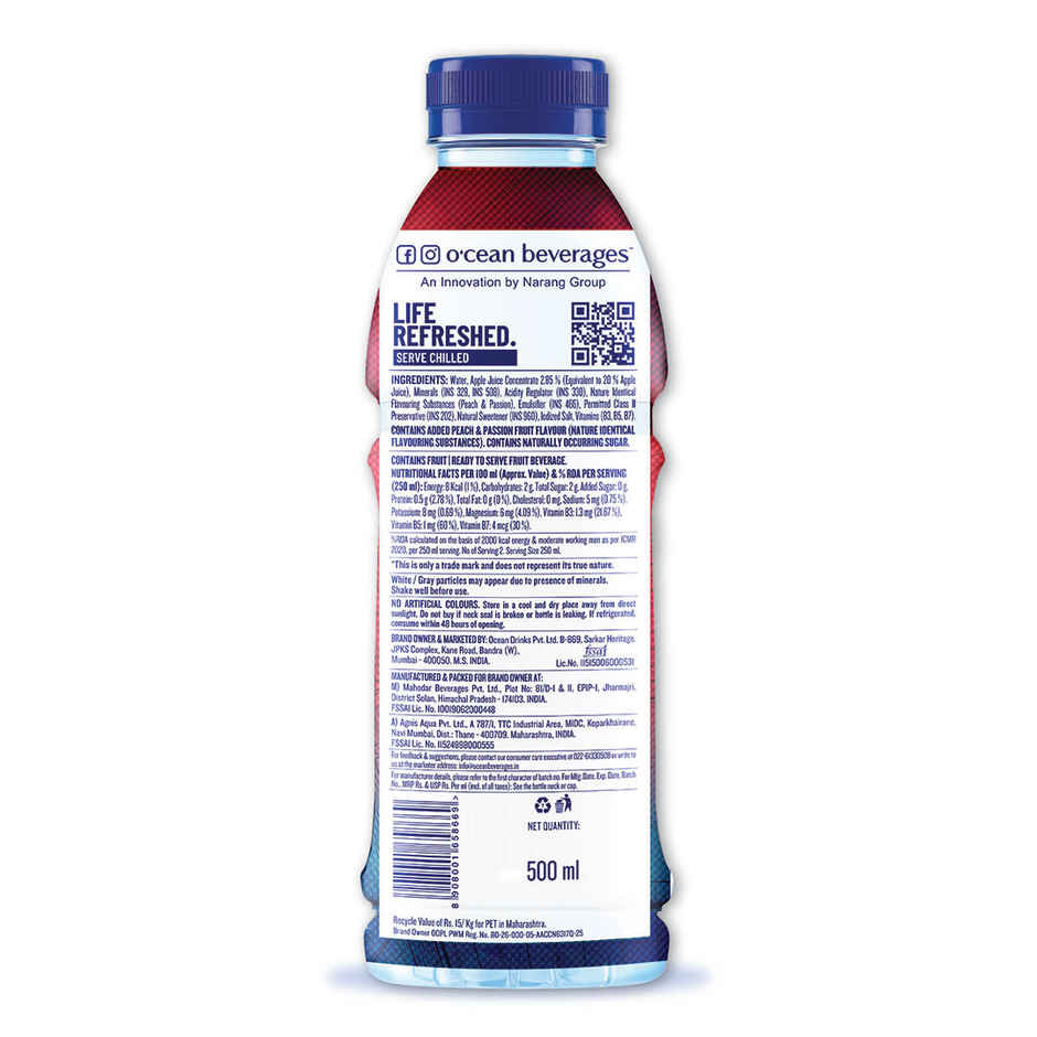 O'cean Fruit Water Zero Peach & Passion Vitamin & Electrolyte Hydration
