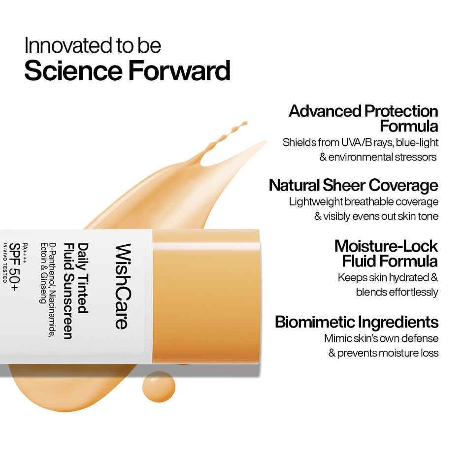 WishCare Daily Tinted Fluid Sunscreen SPF50PA++++ | M202 | All Skin Type | InVivo Tested