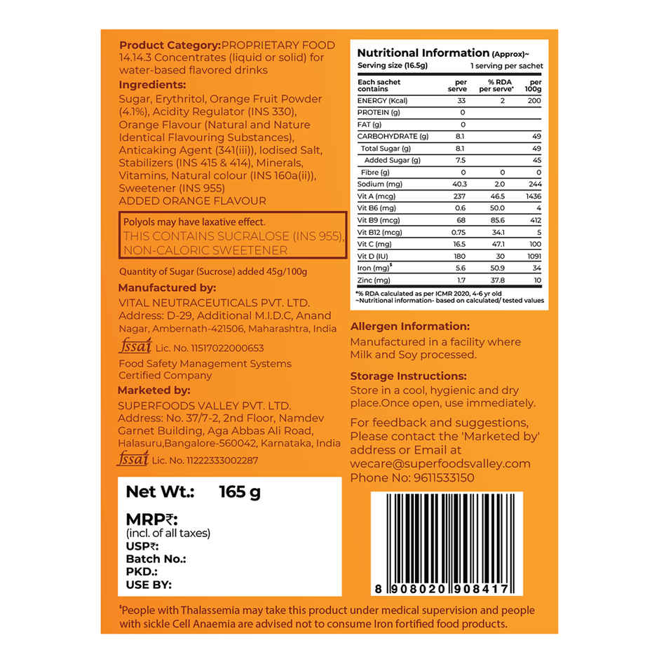Good Monk Instant Fruit Drink Mix - Natural Orange Powder | 50% Less Sugar | With 8 Vitamins