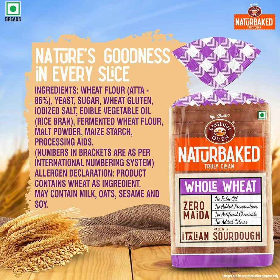 Naturbaked Zero Maida Whole Wheat Bread | No Added Preservatives | Clean Label