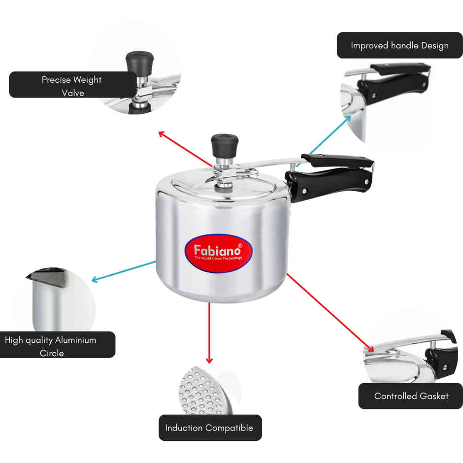 Fabiano 3 Liter with Induction Base Inner Lid Aluminium Eco Pressure Cooker
