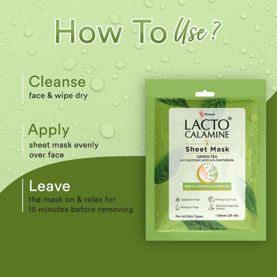 Lacto Calamine Green Tea Face Sheet Mask for Hydration, Calm & Clear Skin that Soothes Acne