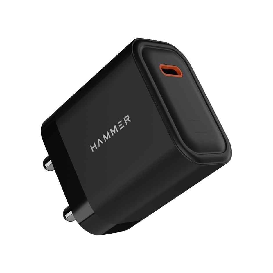 Hammer 25W Fast Type C Travel Adaptor For Samsung And Iphone With Pd & Pps Without Cable - Black