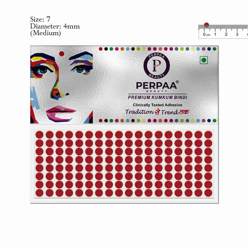 PERPAA Red | 1 Flap |Size 7 Diameter 4mm| Round Kumkum Bindi for women