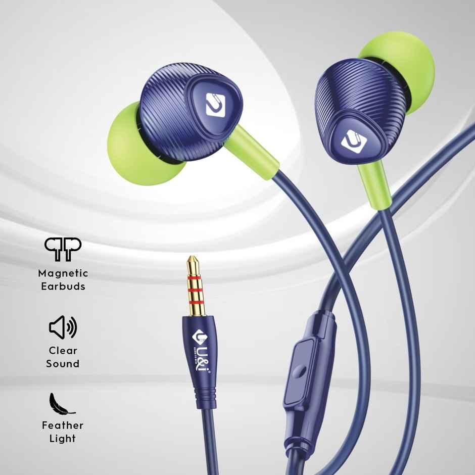 U&i Lock Stereo Earphone | Magnet Buds | 1.2m Cord | Blue-Green