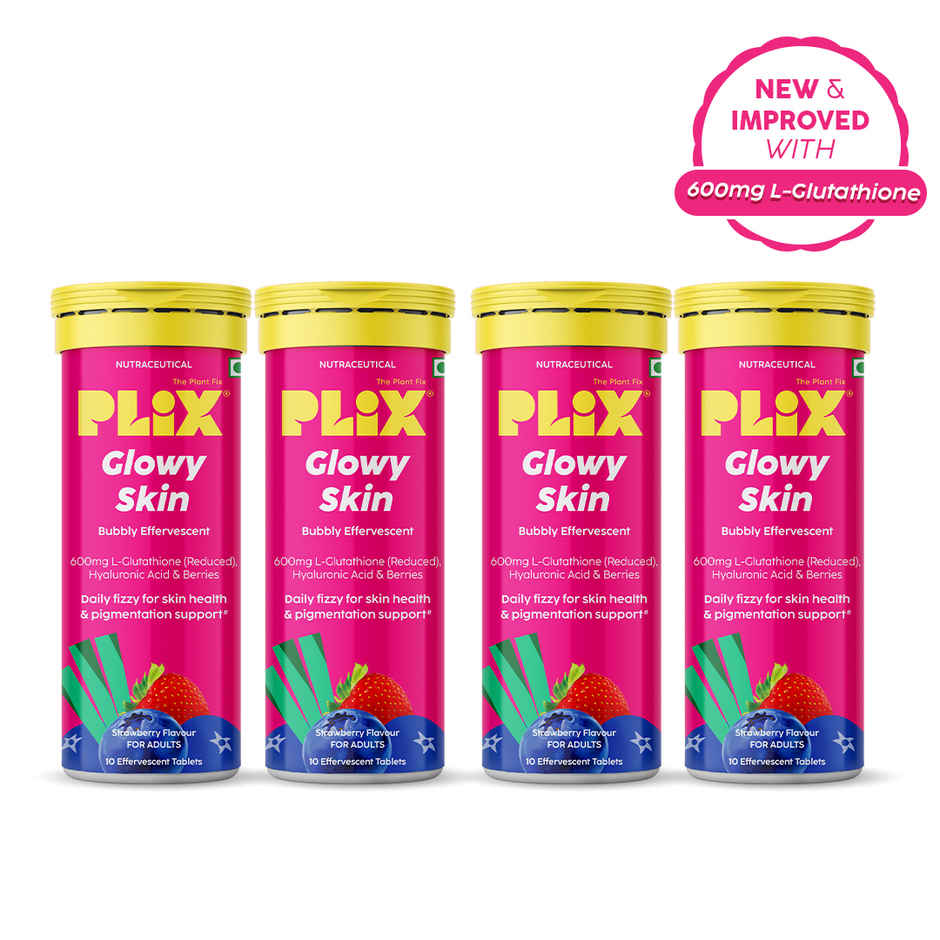 Plix The Plant Fix Glowy Skin Strawberry Flavour Glutathione Effervescent Tablets