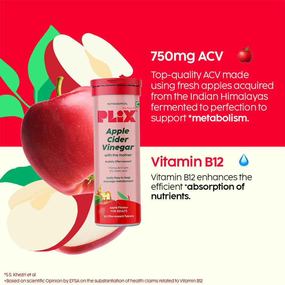 Plix The Plant Fix Apple Cider Vinegar Effervescent Tablets | Apple Burst