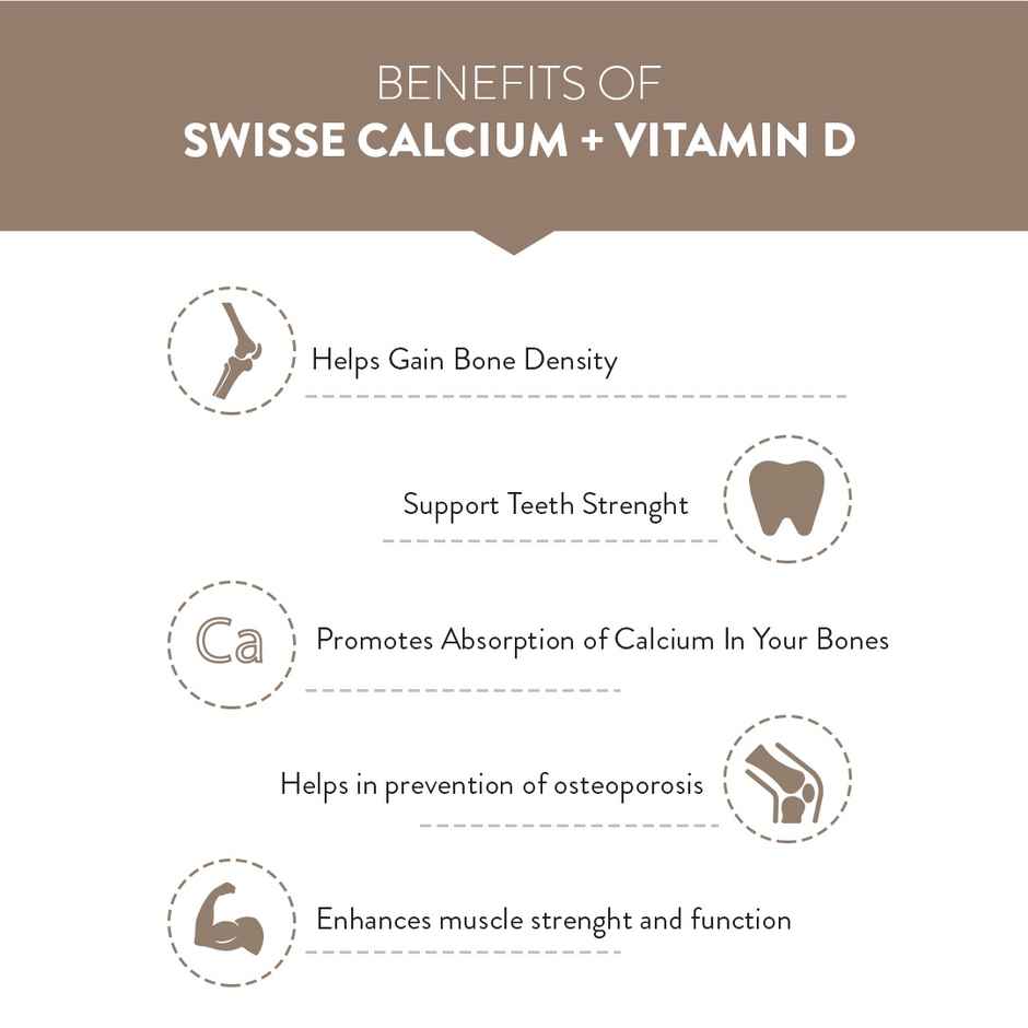 Swisse Calcium + Vitamin D - Supports Stronger Bones, Immunity & Muscle Health - Pack Of 90 Tablets