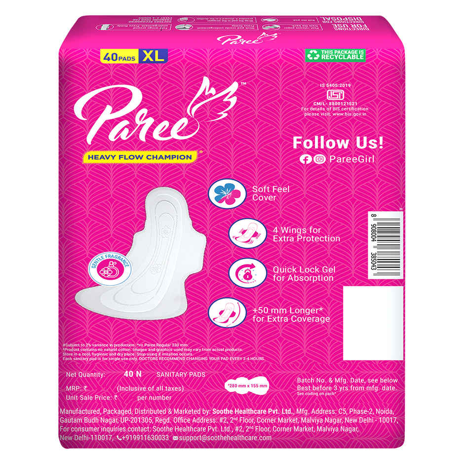Paree Soft and Heavy Flow Sanitary Pads | XL | 40 pcs