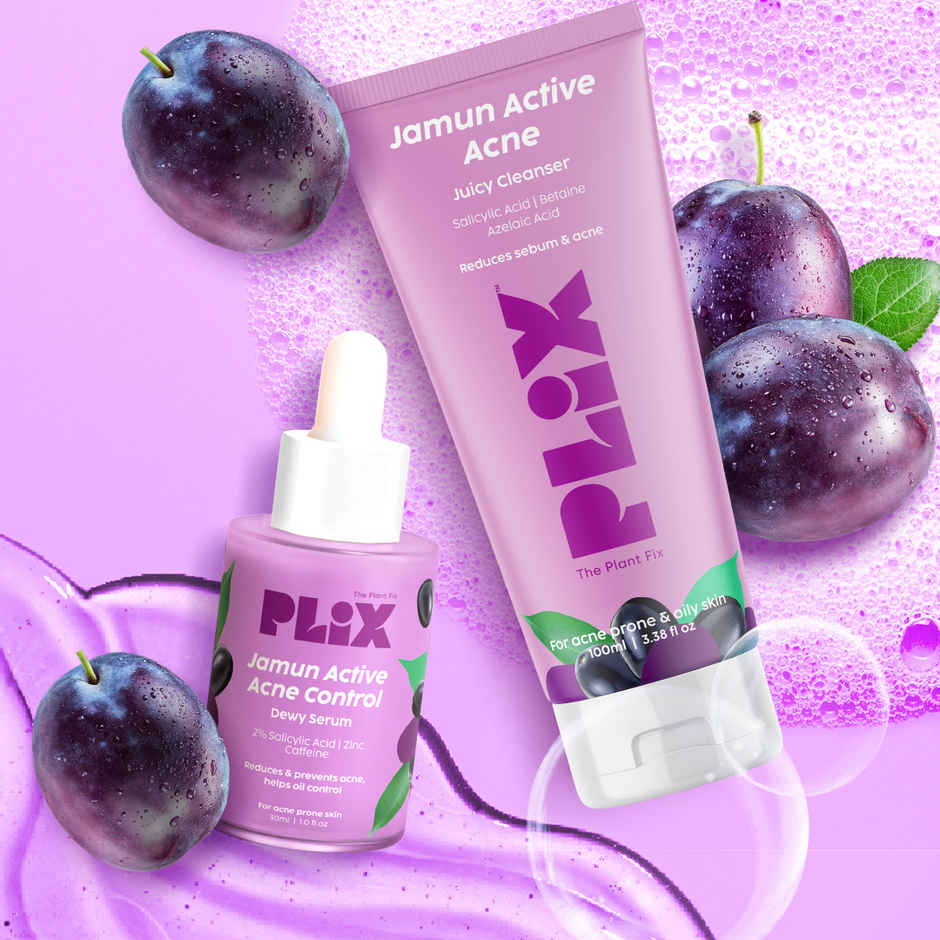 Plix The Plant Fix Jamun Face Wash and Active Acne Serum Combo For Active Acne & Oil Control