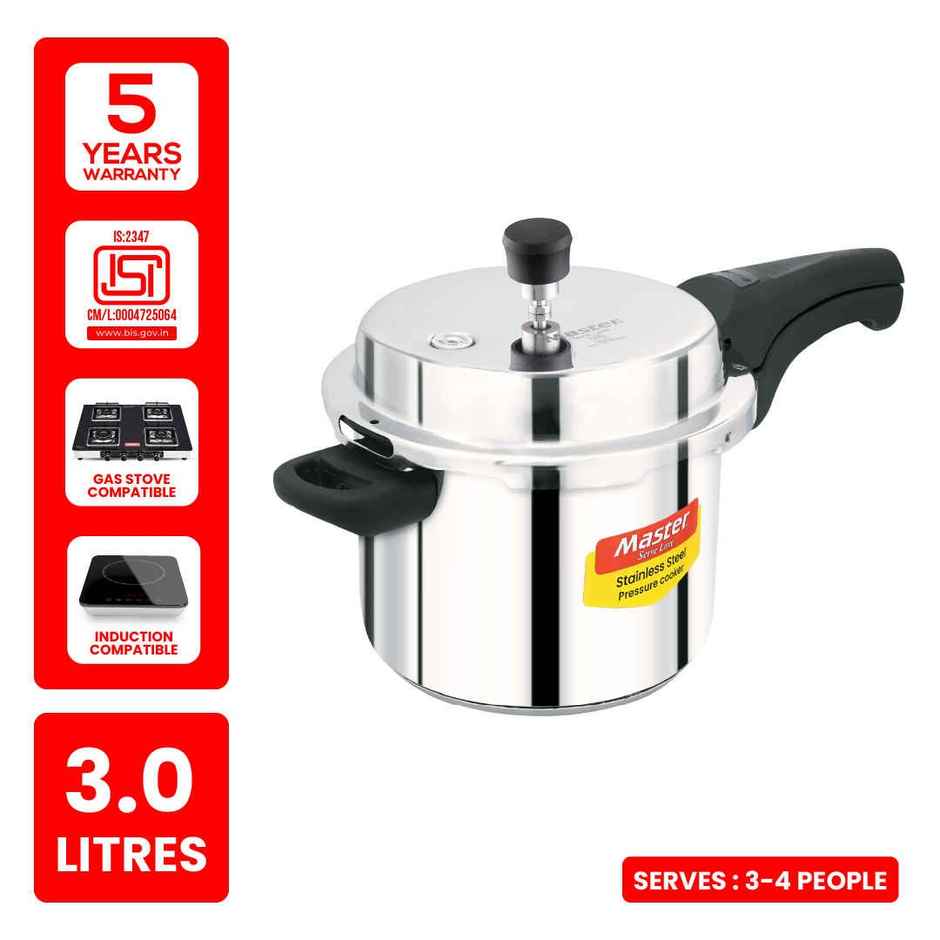 Master Stainless Steel Outer Lid Pressure Cooker 3 L, Gas and Induction Stove Compatible