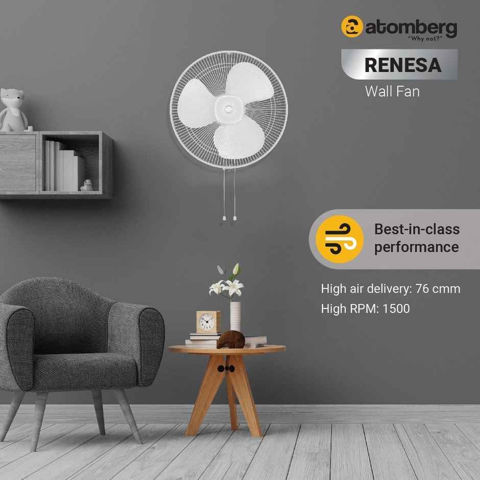 atomberg Renesa BLDC Wall Mount Fan,400mm,1500RPM,Remote Control,Timer & Sleep Control ,Snow White