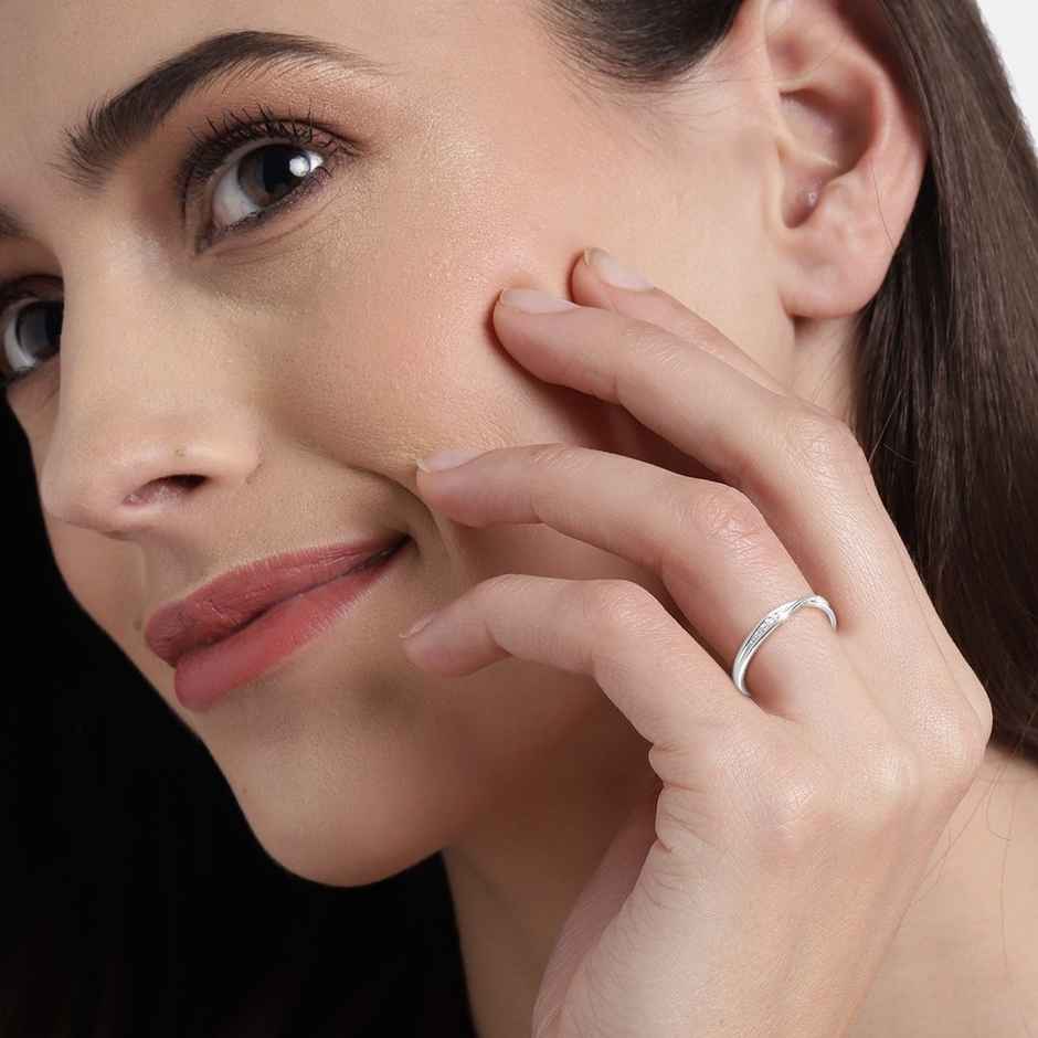 Zavya One line CZ Rhodium Plated 925 Sterling Silver Ring