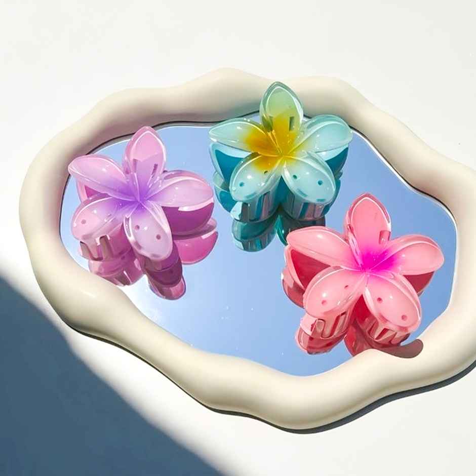 Gush Beauty Flower Hair Clutch/Clips/ Claw | Set of 3 | Red,Purple & Orange