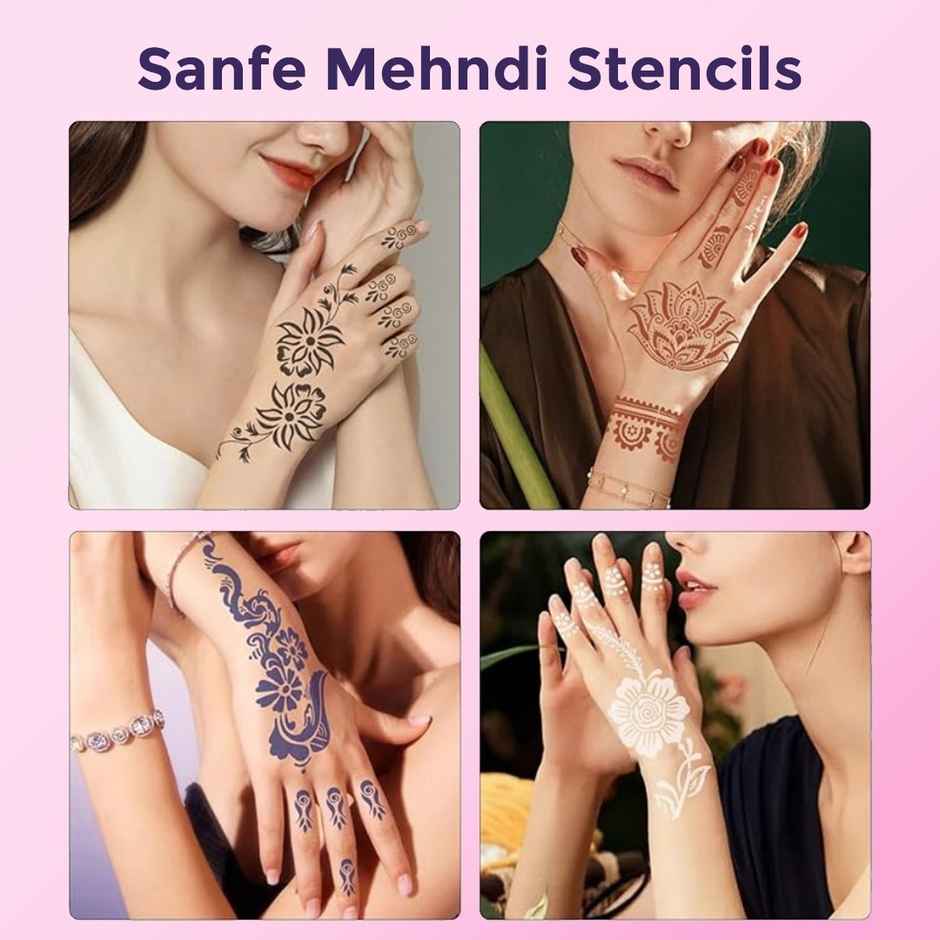 Sanfe Mehndi Stencil Full Hand Set, Henna Tattoo Stencil/Sticker Style 6