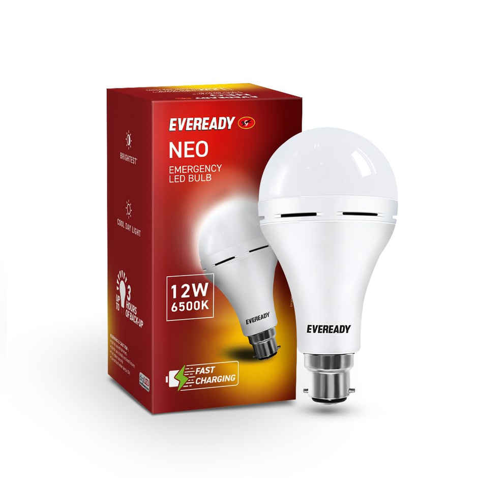 Eveready 12W Emergency Inverter LED Bulb | Cool Day Light | 6500K | 3 Hours Backup, B22 Base