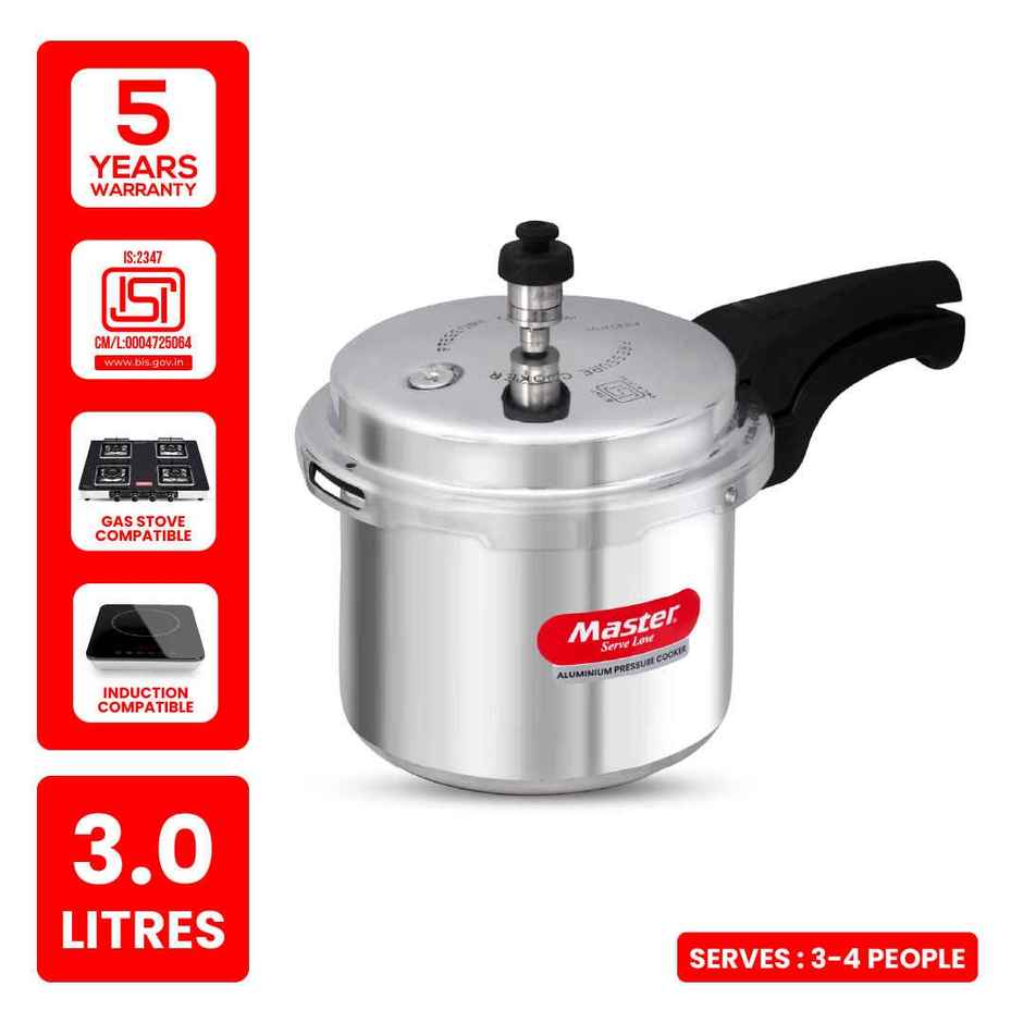Master Aluminium Outer Lid Pressure Cooker 3 L, Gas and Induction Stove Compatible