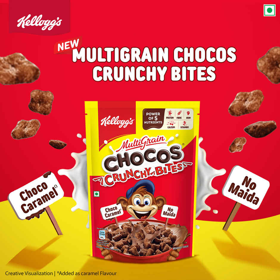 Kellogg's Chocos Crunchy Bites | Source of Calcium & Fibre, High in Protein | Kids Breakfast cereal Combo
