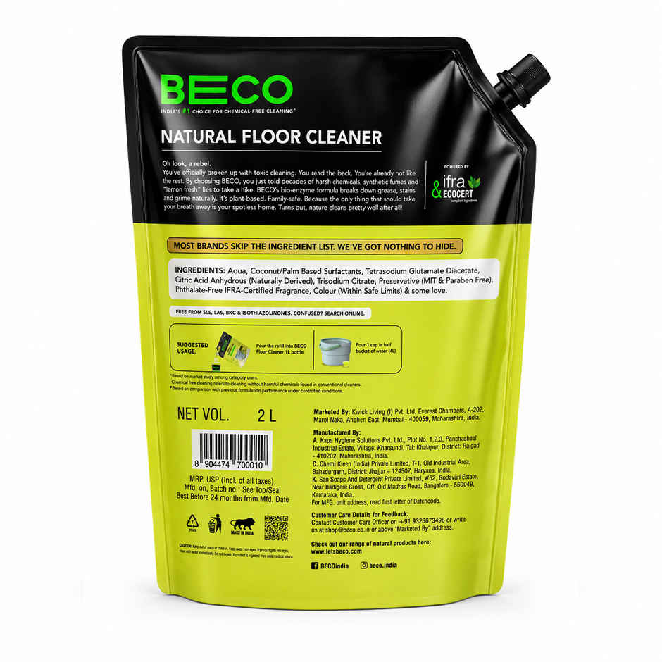 Beco Lemongrass & Basil Freshness Natural Floor Cleaner Refill Pack