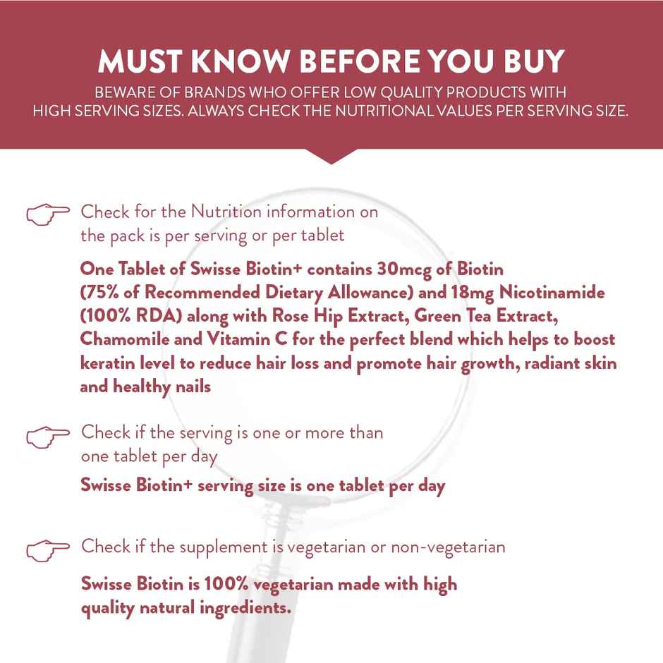 Swisse Biotin+ Boosts Keratin Levels, Reduce Hair Loss, Vitamin C For Healthy Hair, (30 Tablets)