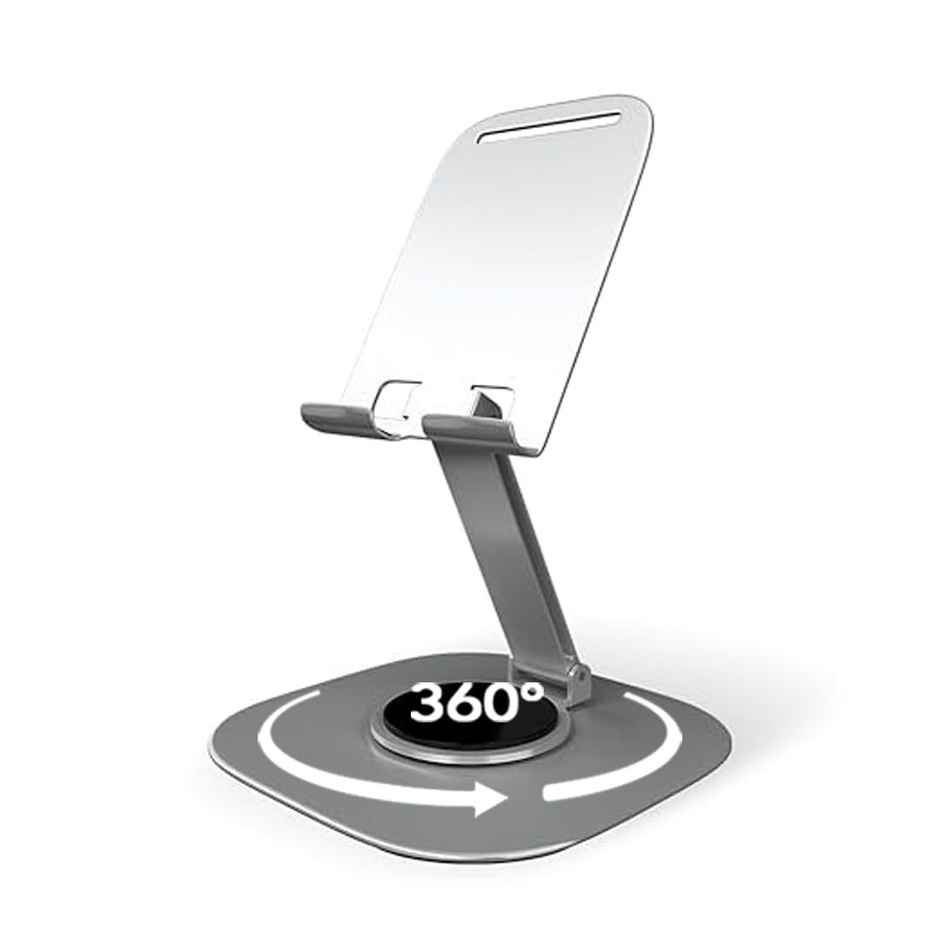 Elfora 360 Metal Mobile Stand | Rotatable & Foldable | Tabletop Mobile Holder | Silver