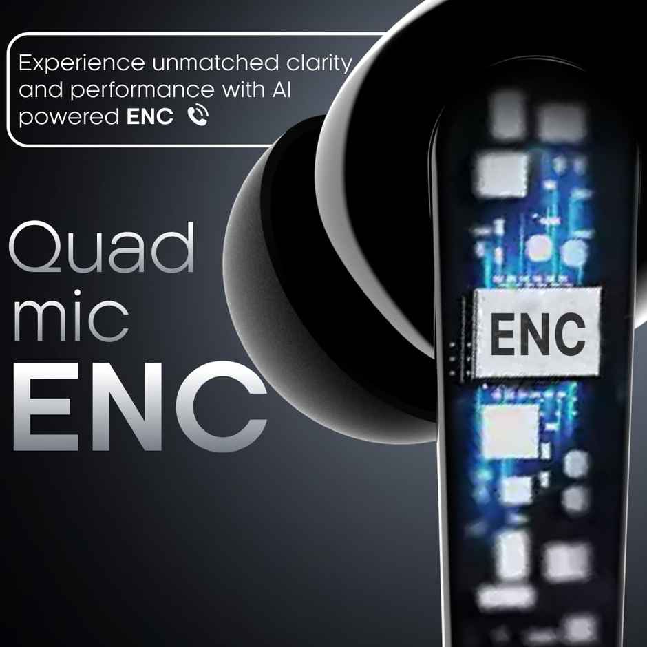 Leaf Buds X121 TWS Earbuds AI Sound App, 30H Playtime, Quad Mic with ENC, 50ms Low Latency, Fast Charging, 10mm Driver, IPX4, Bluetooth v5.4 TWS - Carbon Black