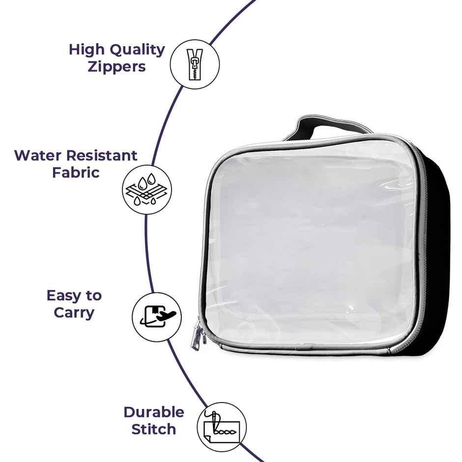 Sanfe Prolume Travel Pouch Essentials Bag See Through Make Up Organiser Toiletry Kit - Black