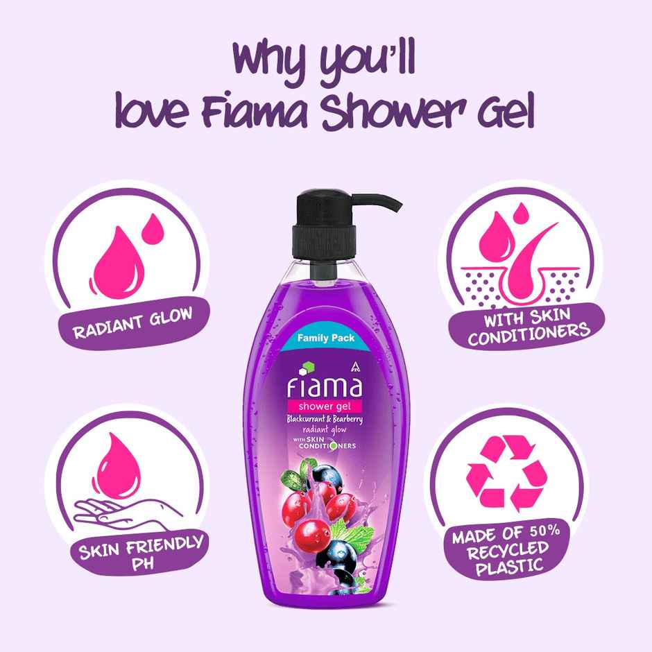 Fiama Body Wash Shower Gel Blackcurrant & Bearberry, with Skin Conditioners for Radiant Glow