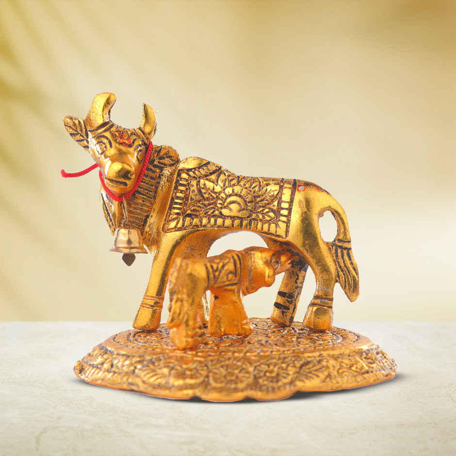 Kamdhenu Maa Gold Polish Idol Small Size Design 2 | Devnidhi