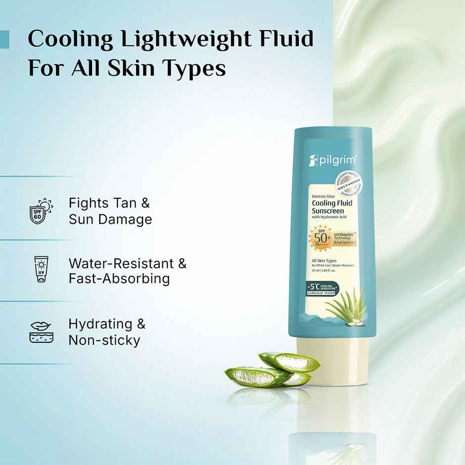 Pilgrim Korean Aloe Cooling Fluid Sunscreen SPF 50+ PA++++ with Hyaluronic Acid