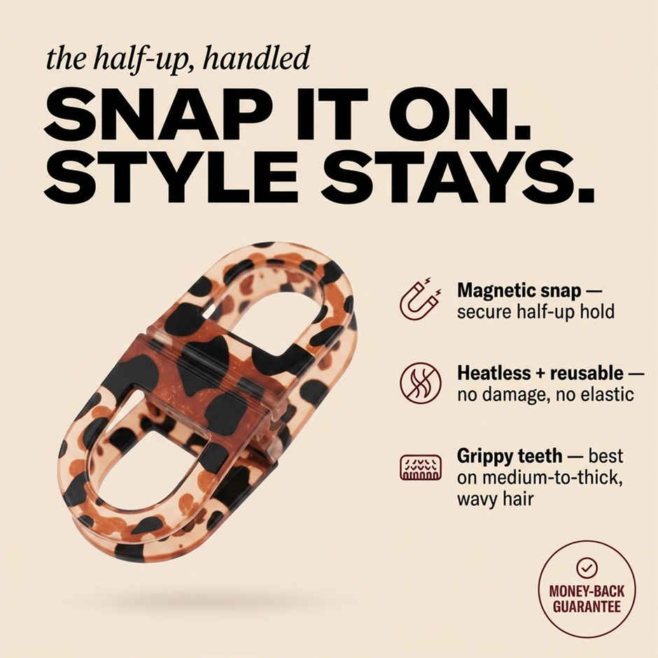Gleva Magnetic Hair Clip No Crease Styling for Women | Strong Hold Grip | Brown