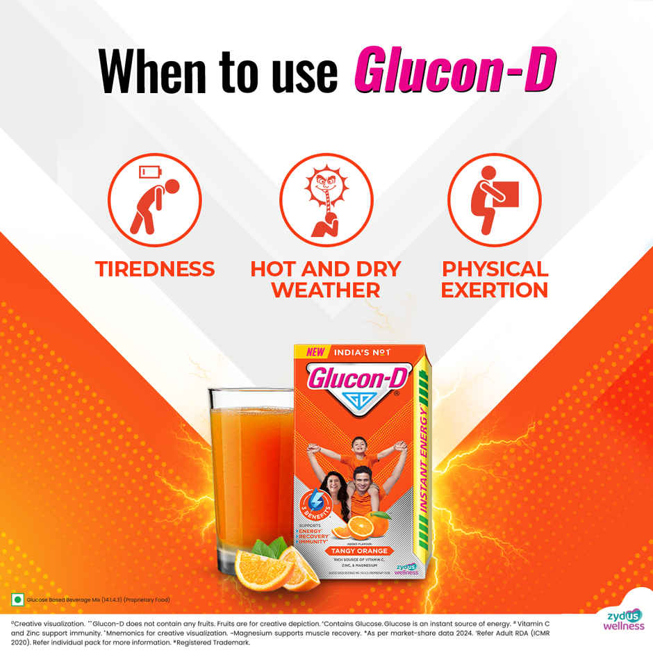 Glucon-D Tangy Orange with 3 Benefits of Energy, Recovery, and Immunity