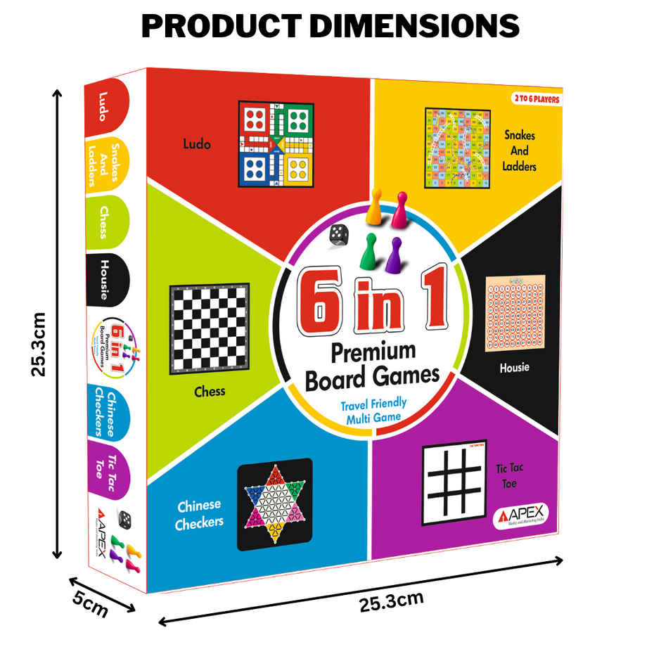 Apex 6 in 1 Premium Board Game Set | Chess, Ludo, Snakes & Ladders | Family Game