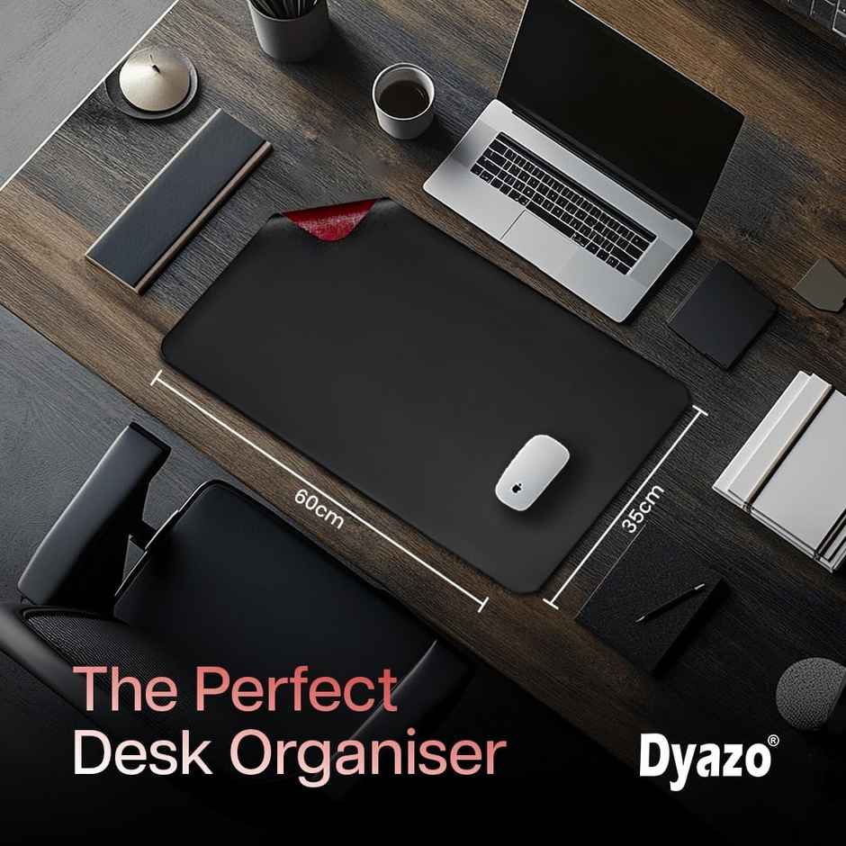Dyazo PU Leather Desk Mat - Dual-Sided Waterproof Mouse Pad - 600 x 350mm - Black Red