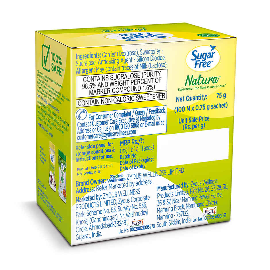 Sugar Free Natura Low Calorie Sweetener - 100 Sachet