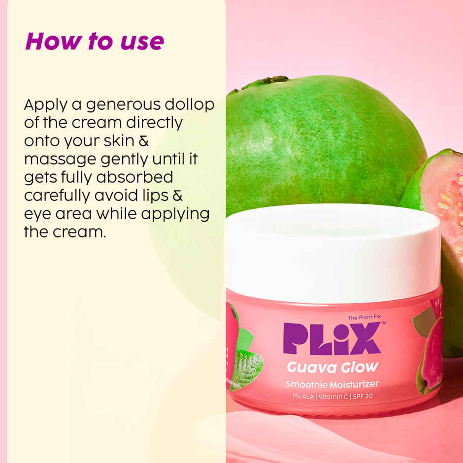 Plix Guava Moisturizer for Skin Brightening | Ethyl Ascorbic Acid, Hyaluronic Acid & Guava Extract