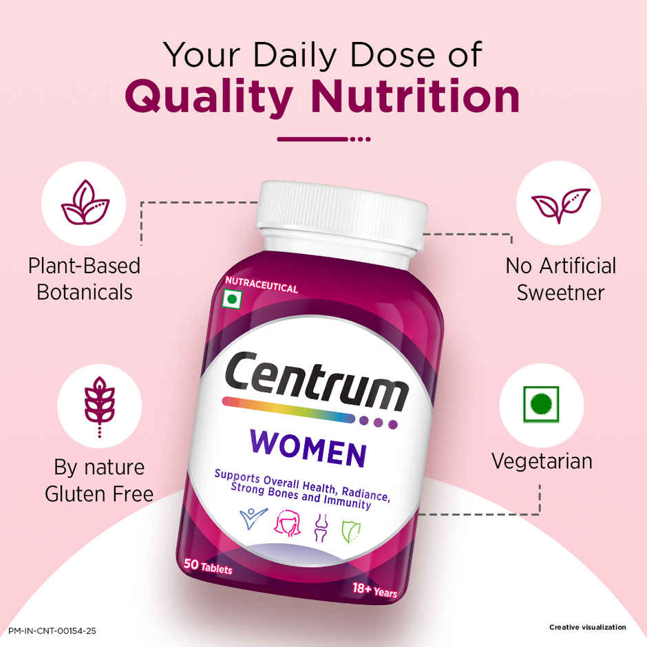 Centrum Multivitamin for Women, Hyaluronate & 23 Vitamins & Minerals (Energy, Immunity, Skin) - 30 Veg Tabs