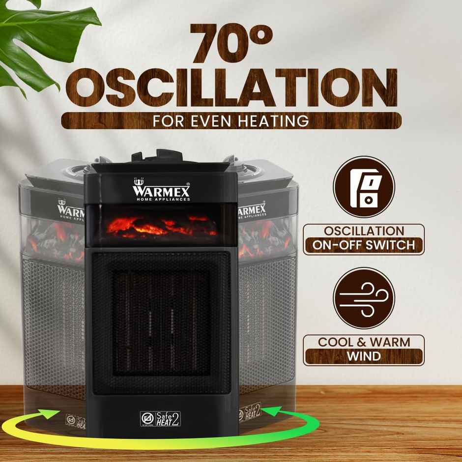 Warmex Bonfire Room Heater For Home | Fast Heating With 2 Heat Setting 750/1500 W - Black