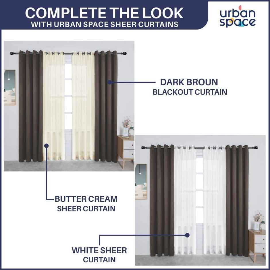 Urban Space Solid Blackout Curtains Door - 7 ft - Dark Brown - Set Of 2 Curtains