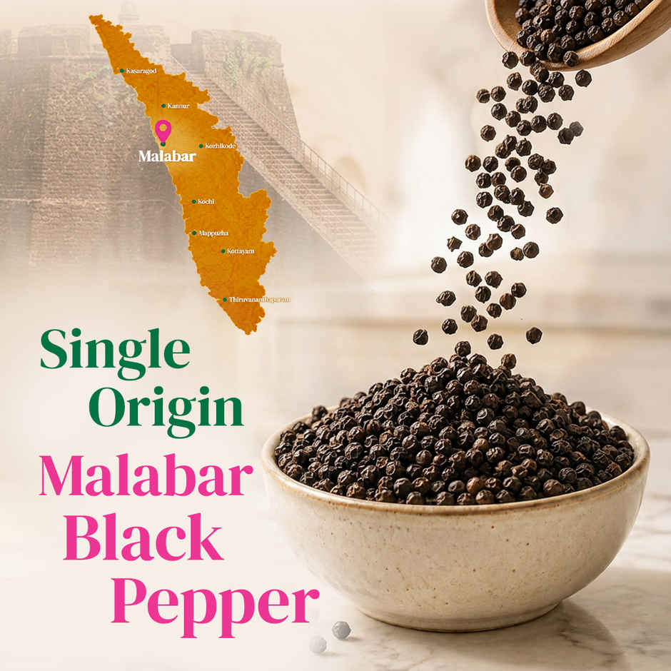 Khetika Malabar Black Pepper Whole | Kali Mirch | Strong Aroma | Zero Preservatives