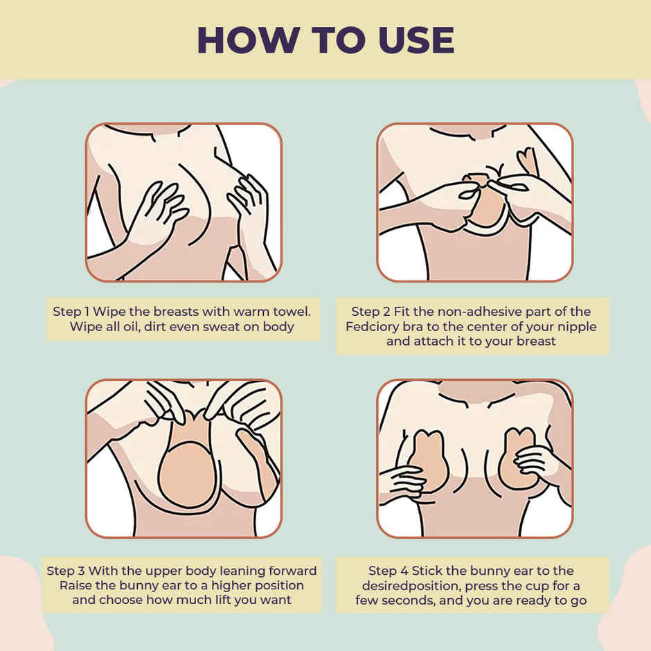 Sanfe Flix Reusable Boob Lift Cups For Breast Push Up Braless, Padded, Rabbit A-C Cup