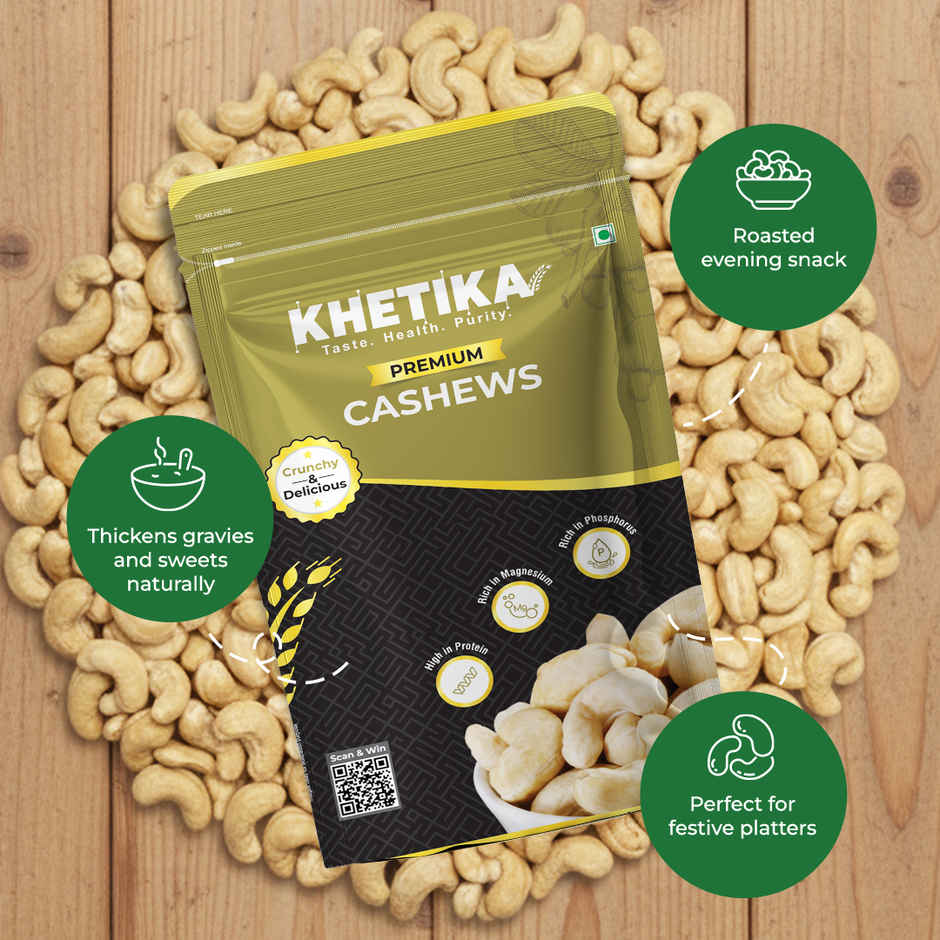 Khetika Premium Cashews | Kaju Whole | Unpolished | Rich in Fiber Combo