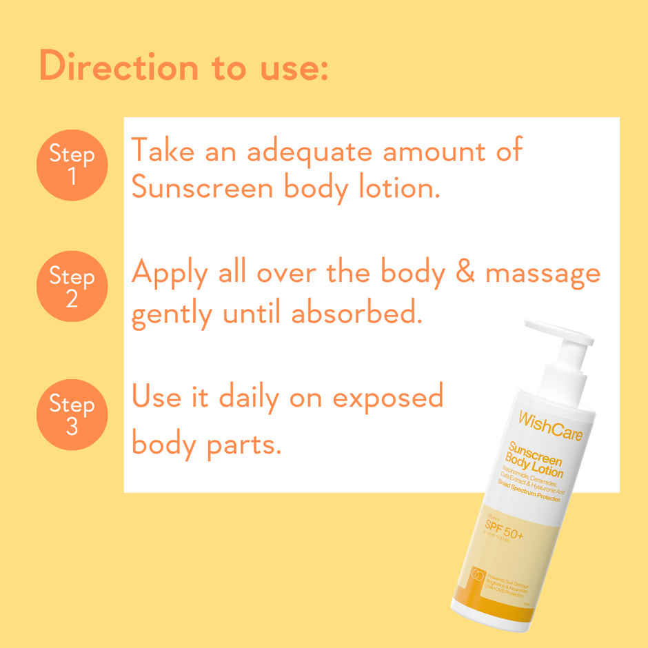 WishCare Sunscreen Body Lotion SPF 50 PA++++ | In-Vivo Tested | Body Sunscreen With No Cast