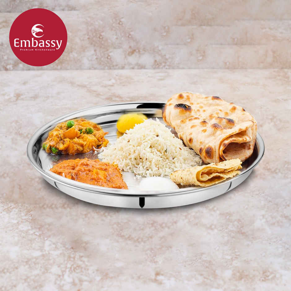 Embassy Dinner Plate 26.5 cm (Pack of 4), NP Khumcha, Size 12, Heavy-Gauge, Premium Stainless Steel